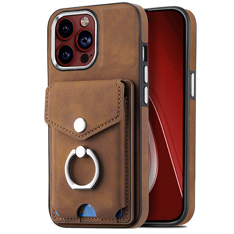 Coque Silicone Gel Motif Cuir Housse Etui SD16 pour Apple iPhone 13 Pro Marron