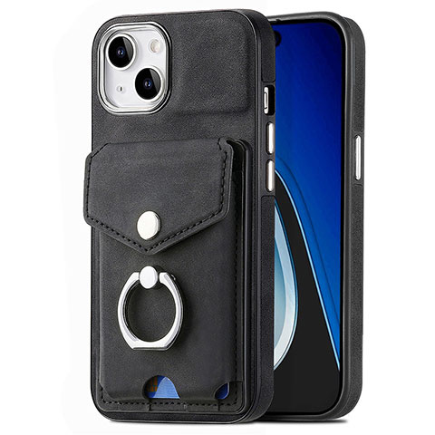 Coque Silicone Gel Motif Cuir Housse Etui SD16 pour Apple iPhone 14 Noir