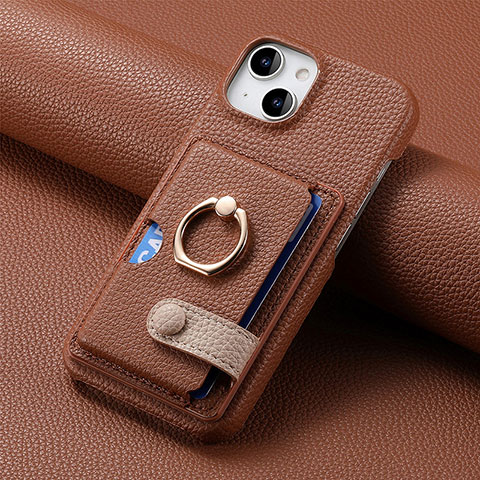 Coque Silicone Gel Motif Cuir Housse Etui SD17 pour Apple iPhone 15 Plus Marron