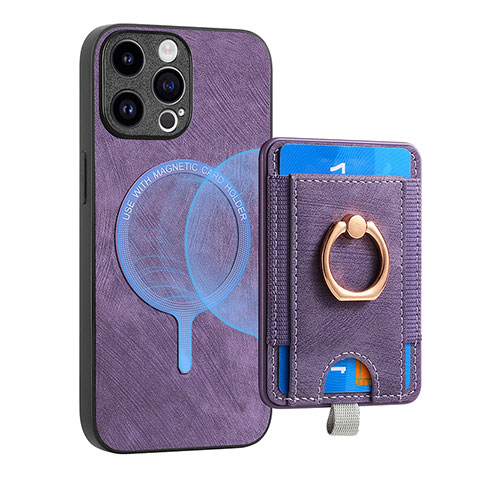 Coque Silicone Gel Motif Cuir Housse Etui SD17 pour Apple iPhone 15 Pro Violet Clair