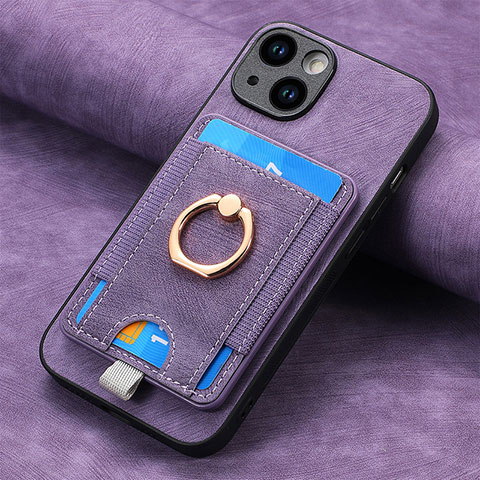 Coque Silicone Gel Motif Cuir Housse Etui SD2 pour Apple iPhone 14 Plus Violet Clair