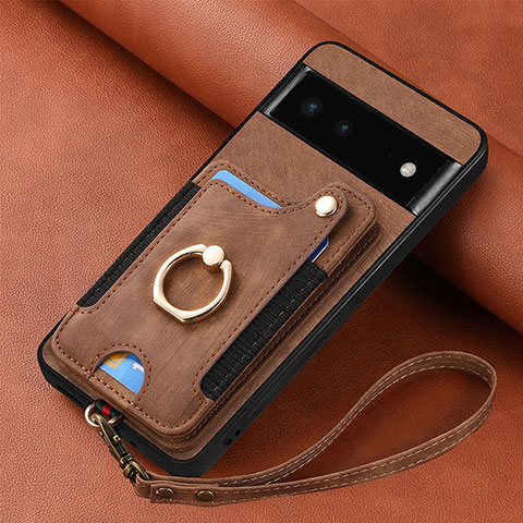 Coque Silicone Gel Motif Cuir Housse Etui SD2 pour Google Pixel 6 5G Marron