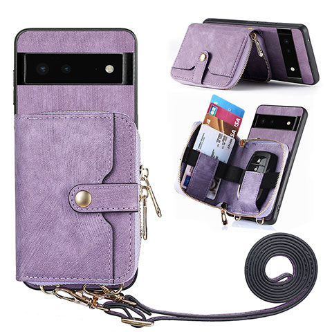 Coque Silicone Gel Motif Cuir Housse Etui SD2 pour Google Pixel 6 5G Violet Clair