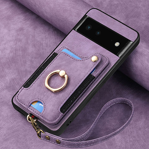 Coque Silicone Gel Motif Cuir Housse Etui SD2 pour Google Pixel 6 5G Violet Clair