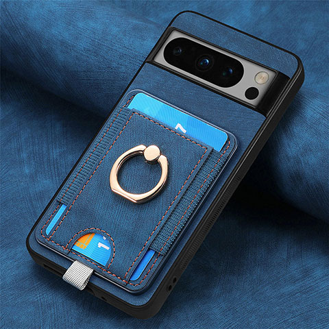 Coque Silicone Gel Motif Cuir Housse Etui SD2 pour Google Pixel 8 Pro 5G Bleu