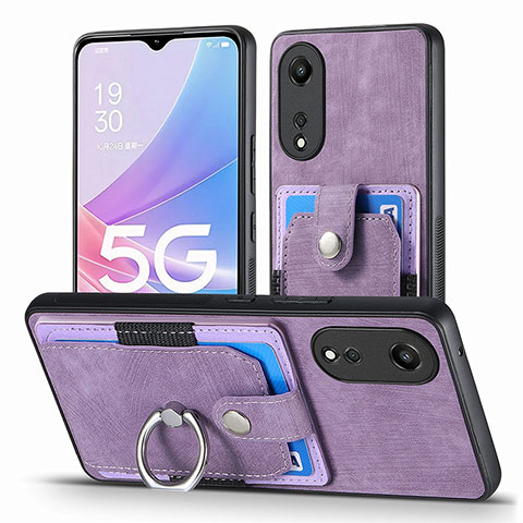 Coque Silicone Gel Motif Cuir Housse Etui SD2 pour Oppo A58 5G Violet Clair