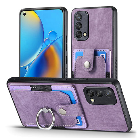 Coque Silicone Gel Motif Cuir Housse Etui SD2 pour Oppo F19 Violet Clair