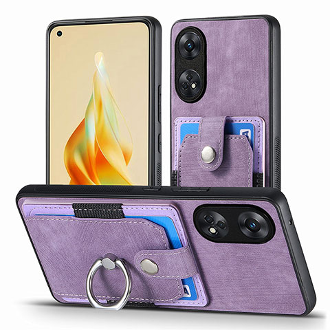 Coque Silicone Gel Motif Cuir Housse Etui SD2 pour Oppo Reno8 T 4G Violet Clair