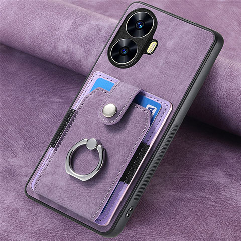 Coque Silicone Gel Motif Cuir Housse Etui SD2 pour Realme C55 Violet Clair