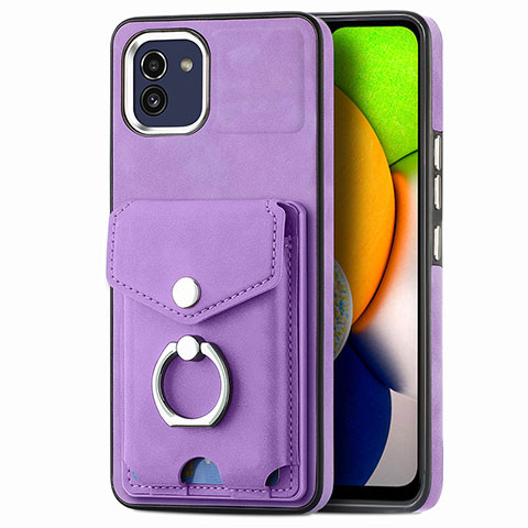 Coque Silicone Gel Motif Cuir Housse Etui SD2 pour Samsung Galaxy A03 Violet