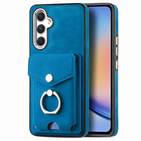 Coque Silicone Gel Motif Cuir Housse Etui SD3 pour Samsung Galaxy A34 5G Bleu