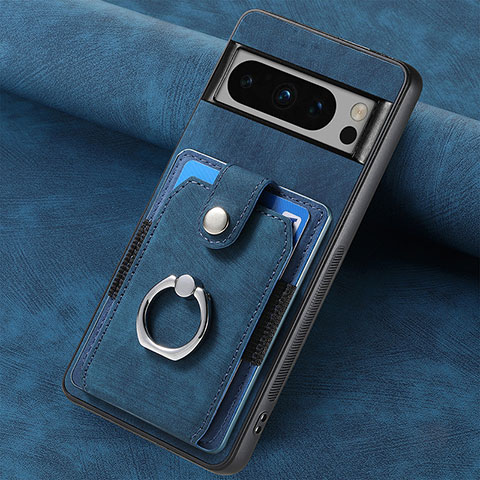 Coque Silicone Gel Motif Cuir Housse Etui SD4 pour Google Pixel 8 Pro 5G Bleu