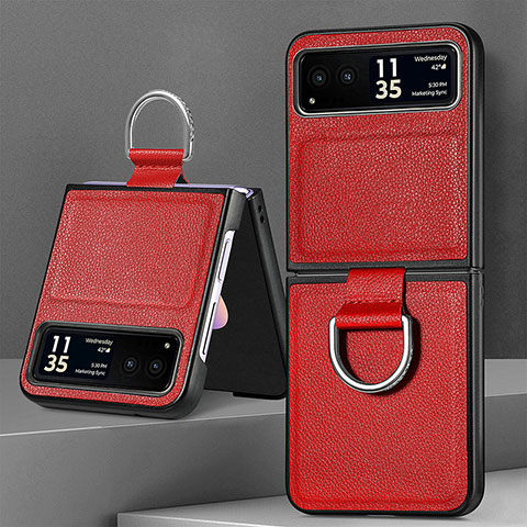 Coque Silicone Gel Motif Cuir Housse Etui SD4 pour Motorola Moto Razr 40 5G Rouge