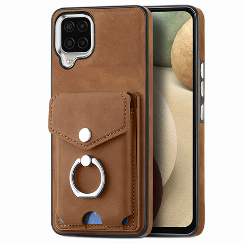 Coque Silicone Gel Motif Cuir Housse Etui SD4 pour Samsung Galaxy A12 Nacho Marron