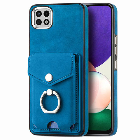 Coque Silicone Gel Motif Cuir Housse Etui SD4 pour Samsung Galaxy A22 5G Bleu