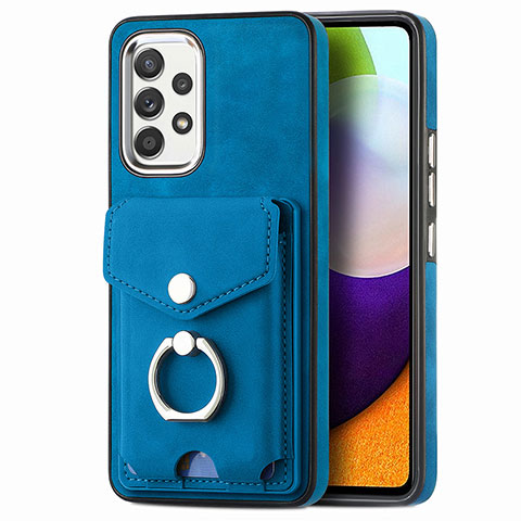 Coque Silicone Gel Motif Cuir Housse Etui SD4 pour Samsung Galaxy A52s 5G Bleu