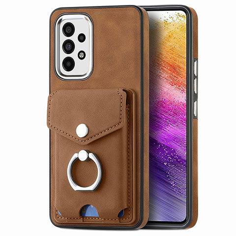 Coque Silicone Gel Motif Cuir Housse Etui SD4 pour Samsung Galaxy A73 5G Marron