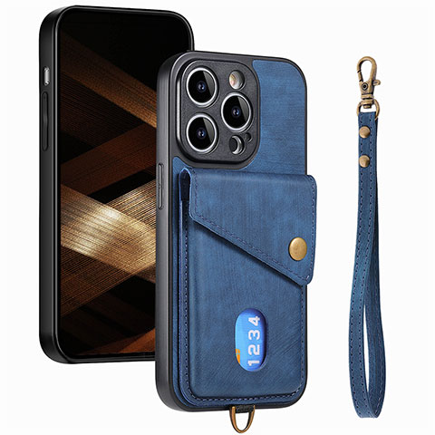 Coque Silicone Gel Motif Cuir Housse Etui SD5 pour Apple iPhone 13 Pro Bleu