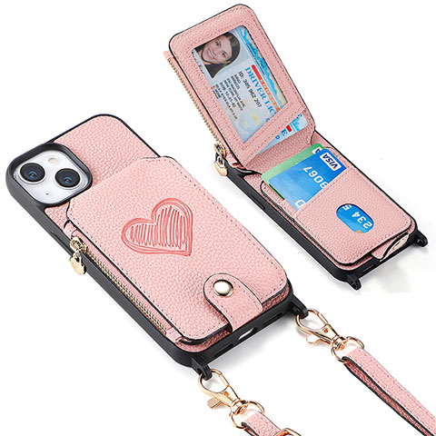 Coque Silicone Gel Motif Cuir Housse Etui SD5 pour Apple iPhone 14 Plus Rose