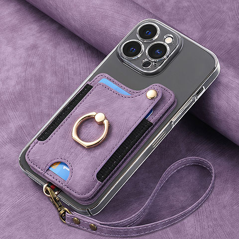 Coque Silicone Gel Motif Cuir Housse Etui SD5 pour Apple iPhone 15 Pro Max Violet