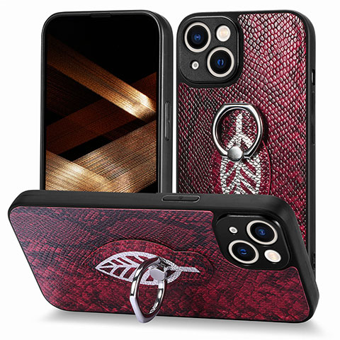 Coque Silicone Gel Motif Cuir Housse Etui SD6 pour Apple iPhone 13 Rouge