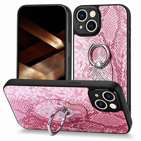 Coque Silicone Gel Motif Cuir Housse Etui SD6 pour Apple iPhone 14 Rose Rouge