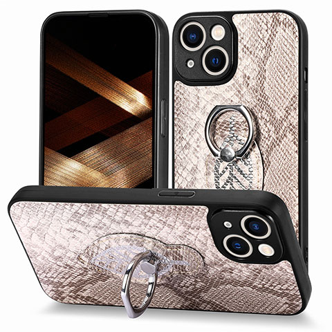 Coque Silicone Gel Motif Cuir Housse Etui SD6 pour Apple iPhone 15 Brun Clair