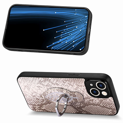 Coque Silicone Gel Motif Cuir Housse Etui SD7 pour Apple iPhone 15 Brun Clair