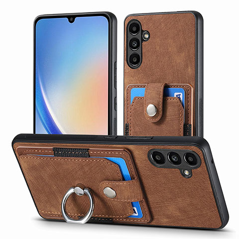 Coque Silicone Gel Motif Cuir Housse Etui SD7 pour Samsung Galaxy A34 5G Marron