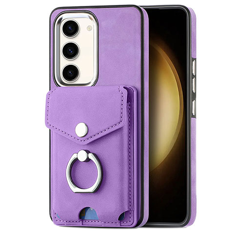 Coque Silicone Gel Motif Cuir Housse Etui SD7 pour Samsung Galaxy S22 5G Violet Clair