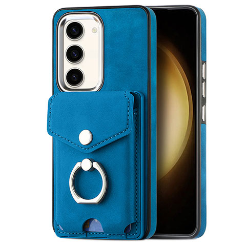 Coque Silicone Gel Motif Cuir Housse Etui SD7 pour Samsung Galaxy S22 Plus 5G Bleu