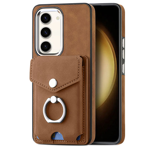 Coque Silicone Gel Motif Cuir Housse Etui SD7 pour Samsung Galaxy S23 Plus 5G Marron