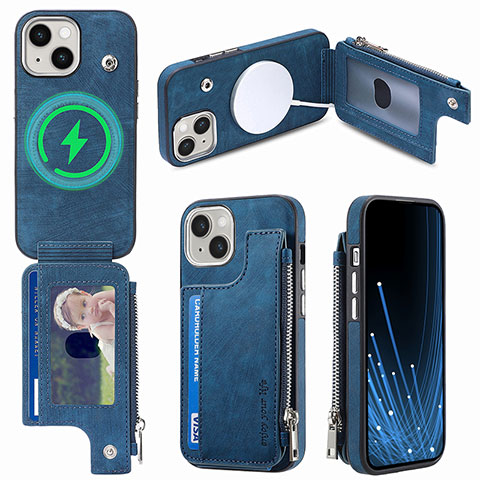 Coque Silicone Gel Motif Cuir Housse Etui SD8 pour Apple iPhone 14 Bleu