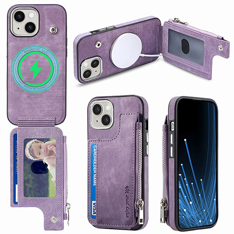 Coque Silicone Gel Motif Cuir Housse Etui SD8 pour Apple iPhone 14 Violet Clair