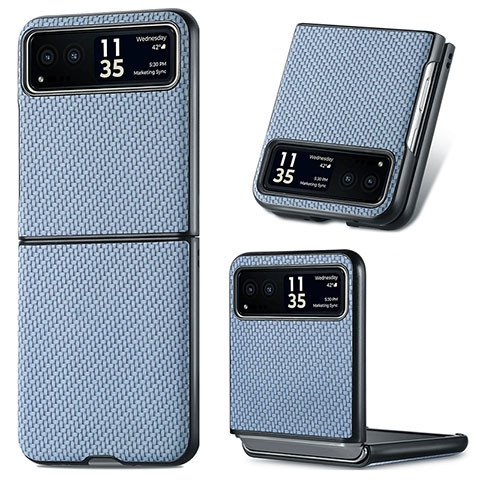 Coque Silicone Gel Motif Cuir Housse Etui SD8 pour Motorola Moto Razr 40 5G Bleu