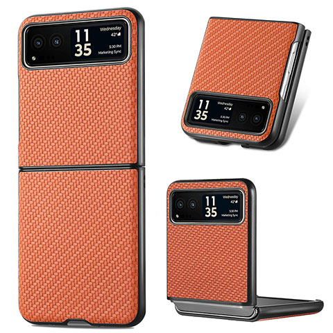 Coque Silicone Gel Motif Cuir Housse Etui SD8 pour Motorola Moto Razr 40 5G Orange