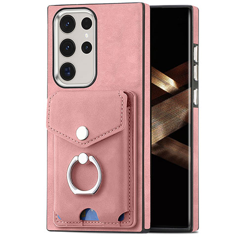 Coque Silicone Gel Motif Cuir Housse Etui SD8 pour Samsung Galaxy S24 Ultra 5G Rose