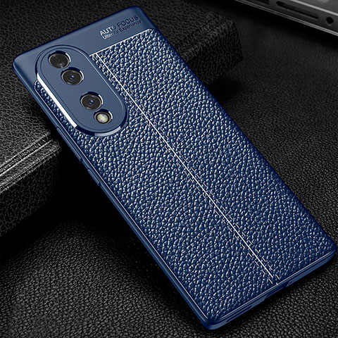 Coque Silicone Gel Motif Cuir Housse Etui WL1 pour Huawei Honor 70 5G Bleu