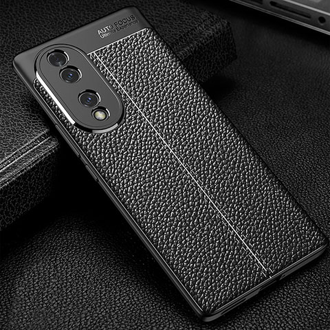 Coque Silicone Gel Motif Cuir Housse Etui WL1 pour Huawei Honor 70 5G Noir