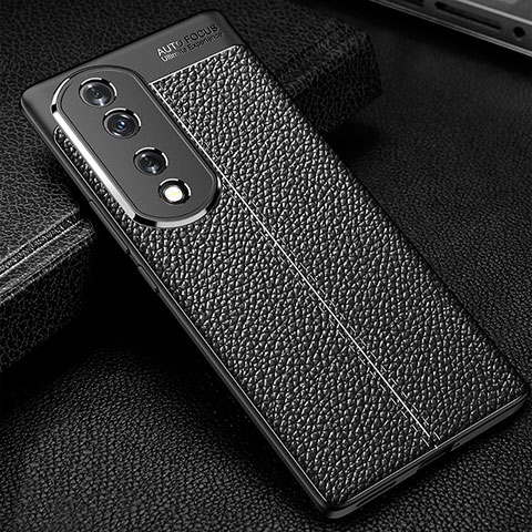 Coque Silicone Gel Motif Cuir Housse Etui WL1 pour Huawei Honor 70 Pro 5G Noir