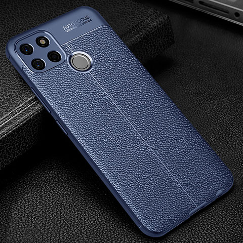 Coque Silicone Gel Motif Cuir Housse Etui WL1 pour Realme C25S Bleu