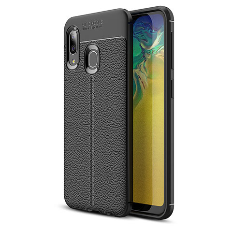 Coque Silicone Gel Motif Cuir Housse Etui WL1 pour Samsung Galaxy A20e Noir