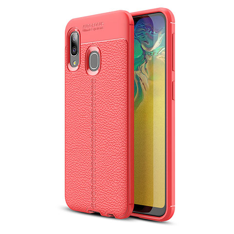 Coque Silicone Gel Motif Cuir Housse Etui WL1 pour Samsung Galaxy A20e Rouge