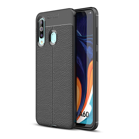 Coque Silicone Gel Motif Cuir Housse Etui WL1 pour Samsung Galaxy A60 Noir