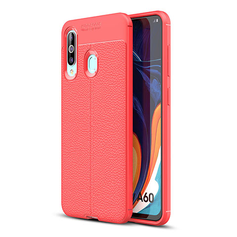 Coque Silicone Gel Motif Cuir Housse Etui WL1 pour Samsung Galaxy A60 Rouge