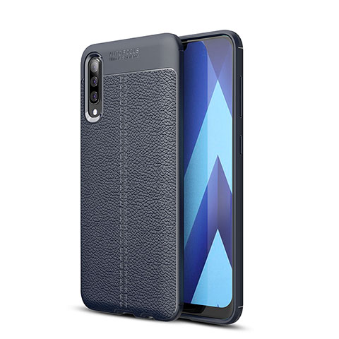 Coque Silicone Gel Motif Cuir Housse Etui WL1 pour Samsung Galaxy A70 Bleu