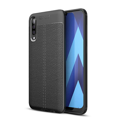 Coque Silicone Gel Motif Cuir Housse Etui WL1 pour Samsung Galaxy A70 Noir