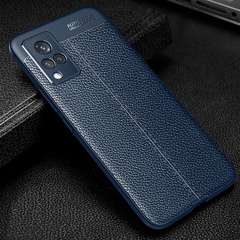 Coque Silicone Gel Motif Cuir Housse Etui WL1 pour Vivo V21s 5G Bleu