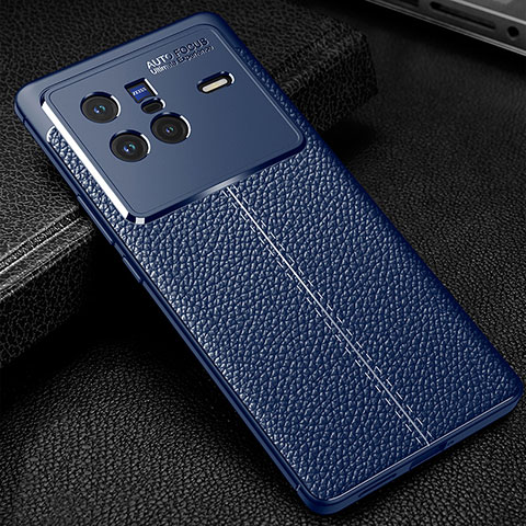 Coque Silicone Gel Motif Cuir Housse Etui WL1 pour Vivo X80 5G Bleu