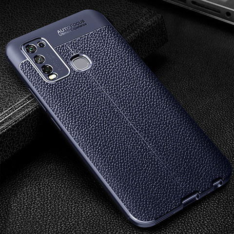 Coque Silicone Gel Motif Cuir Housse Etui WL1 pour Vivo Y50 Bleu